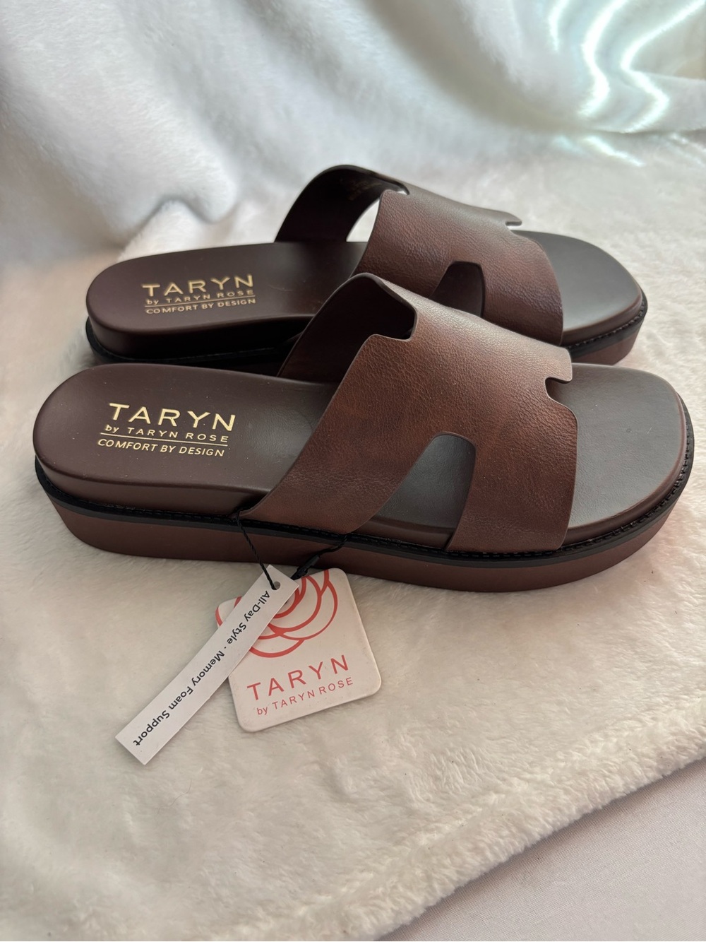Taryn Rose Platform Slide Sandals Brown Size 8.5
